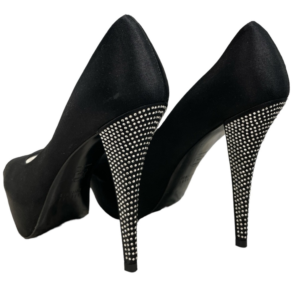 Stuart Weitzman Crystal stiletto peep toe satin platform pumps. Sz7M